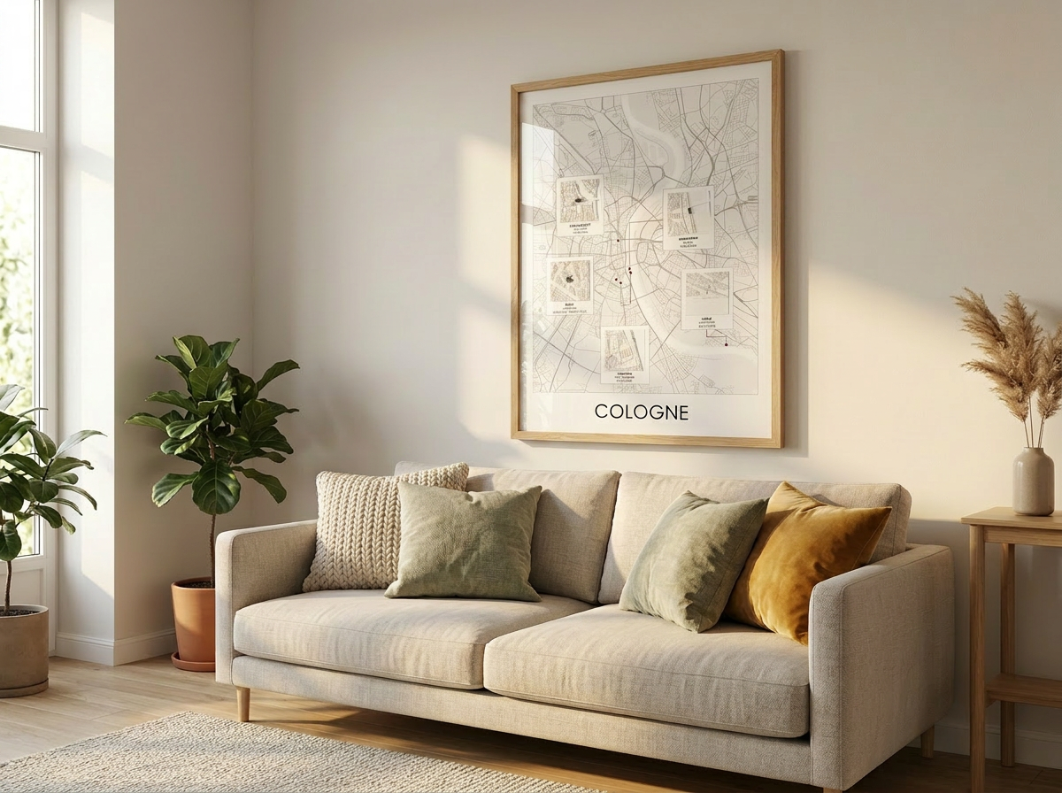 Mini Memory Poster im Wohnzimmer über dem Sofa
